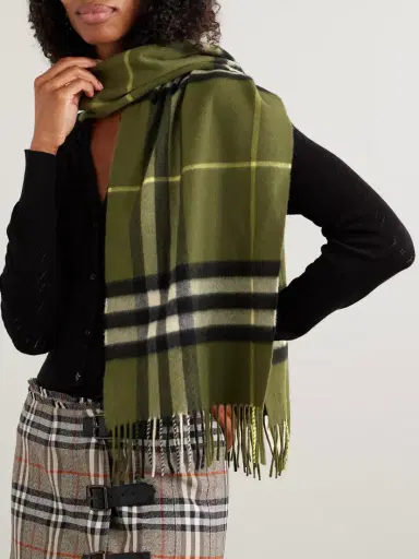Burberry Fringed Checked Cashmere Scarf | Thumbnail 2 Burberry Fringed Checked Cashmere Scarf | Thumbnail 2