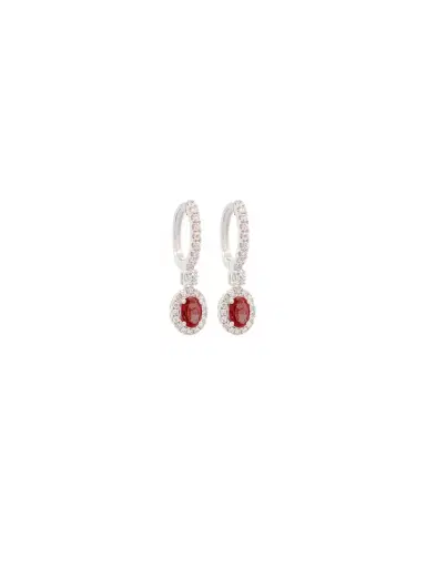 Wish Fine Jewelry 1.62ct Diamond Ruby 18K Gold Halo Dangle Drop Earrings | Thumbnail 1