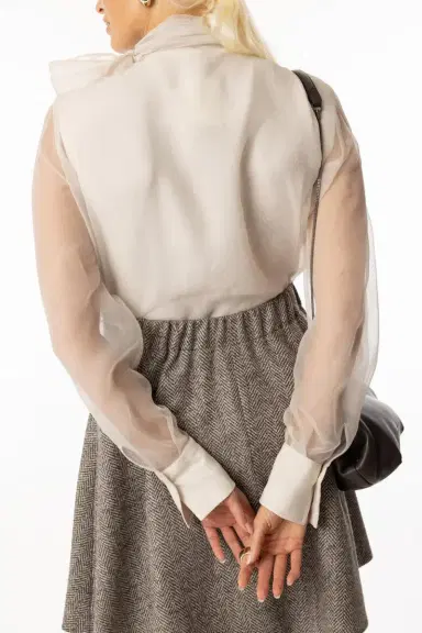 Brunello Cucinelli Crispy Bow Blouse | Thumbnail 4