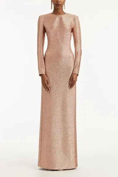 Oscar de la Renta Strong Shoulder Metallic Stretch Gown | Thumbnail 2 Oscar de la Renta Strong Shoulder Metallic Stretch Gown | Thumbnail 2