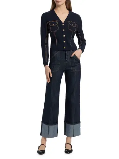 Cinq à Sept Women's Elisha Contrast Piped Cardigan - Navy - Size XL | Thumbnail 2 Cinq à Sept Women's Elisha Contrast Piped Cardigan - Navy - Size XL | Thumbnail 2