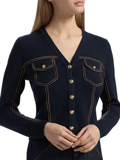 Cinq à Sept Women's Elisha Contrast Piped Cardigan - Navy - Size XL | Thumbnail 6 Cinq à Sept Women's Elisha Contrast Piped Cardigan - Navy - Size XL | Thumbnail 6