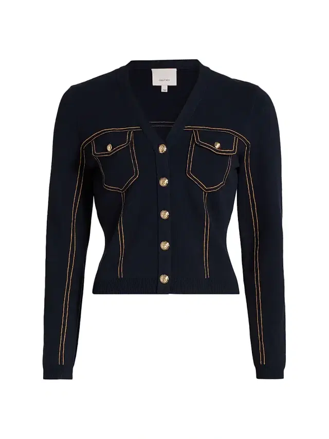 Women's Elisha Contrast Piped Cardigan - Navy