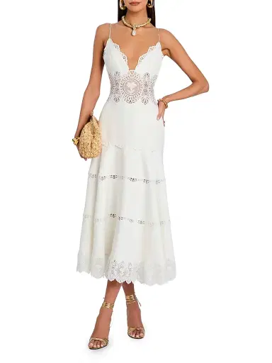 Retrofête Women's Leilani Tiered Lace Midi-Dress - | Thumbnail 2