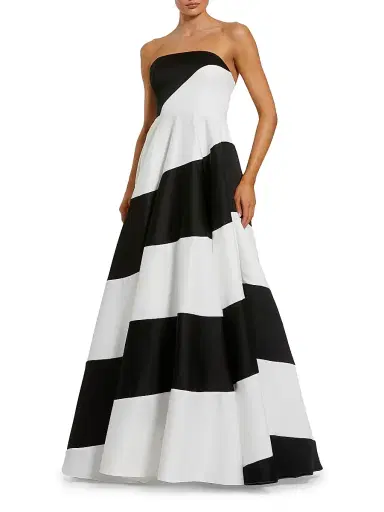 Mac Duggal Women's Striped Bandeau Fit & Flare Gown | Thumbnail 1 Mac Duggal Women's Striped Bandeau Fit & Flare Gown | Thumbnail 1
