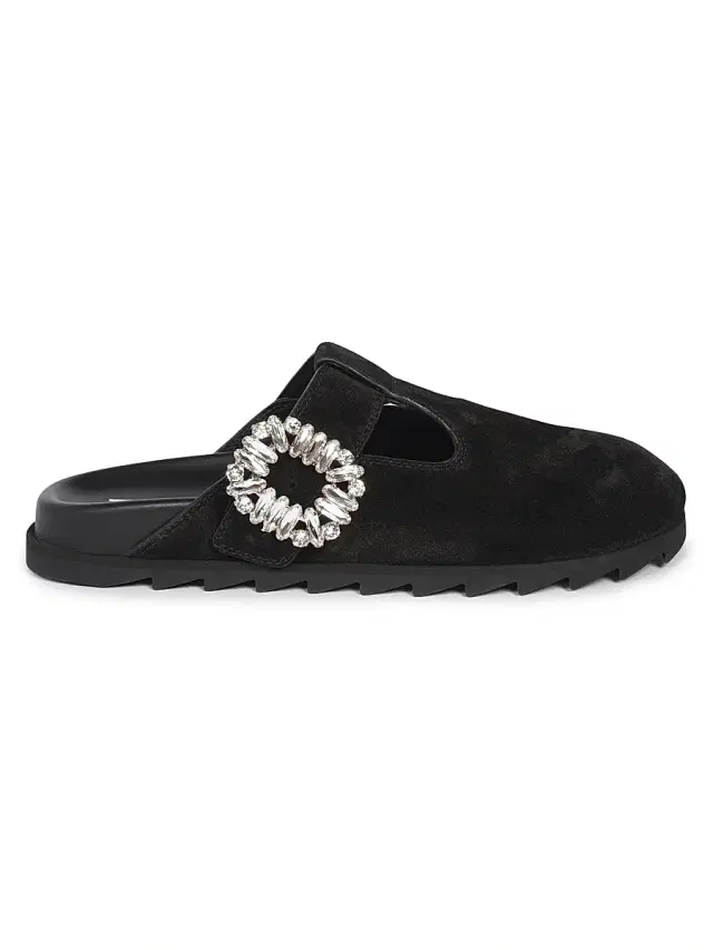 Roger Vivier Women's Slidy Viv Embellished Suede Mules - Nero