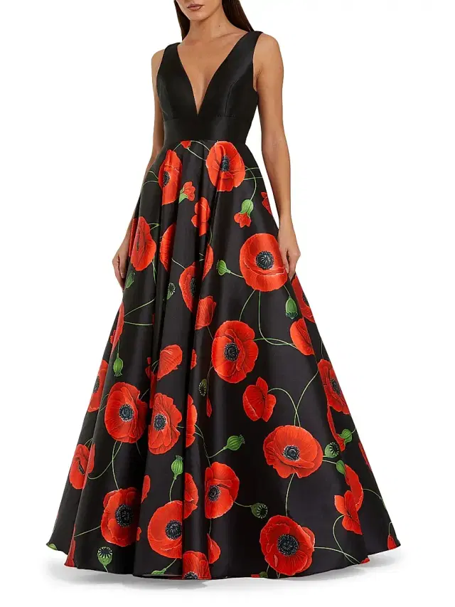 Mac Duggal Women's Floral Satin Gown - Poppy Multi