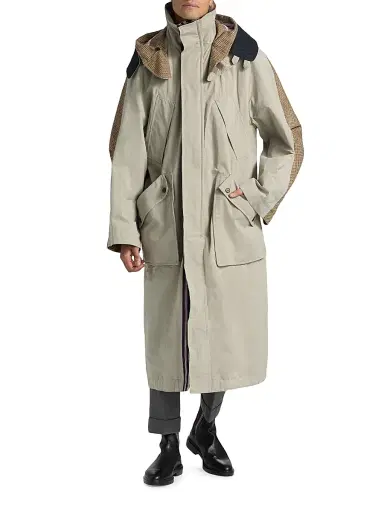 Thom Browne Men's Waxed Cotton Hooded Parka - Khaki - Size Large | Thumbnail 3 Thom Browne Men's Waxed Cotton Hooded Parka - Khaki - Size Large | Thumbnail 3