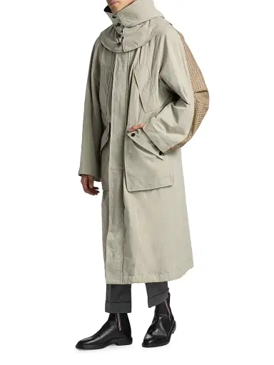 Thom Browne Men's Waxed Cotton Hooded Parka - Khaki - Size Large | Thumbnail 4 Thom Browne Men's Waxed Cotton Hooded Parka - Khaki - Size Large | Thumbnail 4