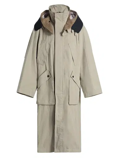 Thom Browne Men's Waxed Cotton Hooded Parka - Khaki - Size Large | Thumbnail 1 Thom Browne Men's Waxed Cotton Hooded Parka - Khaki - Size Large | Thumbnail 1