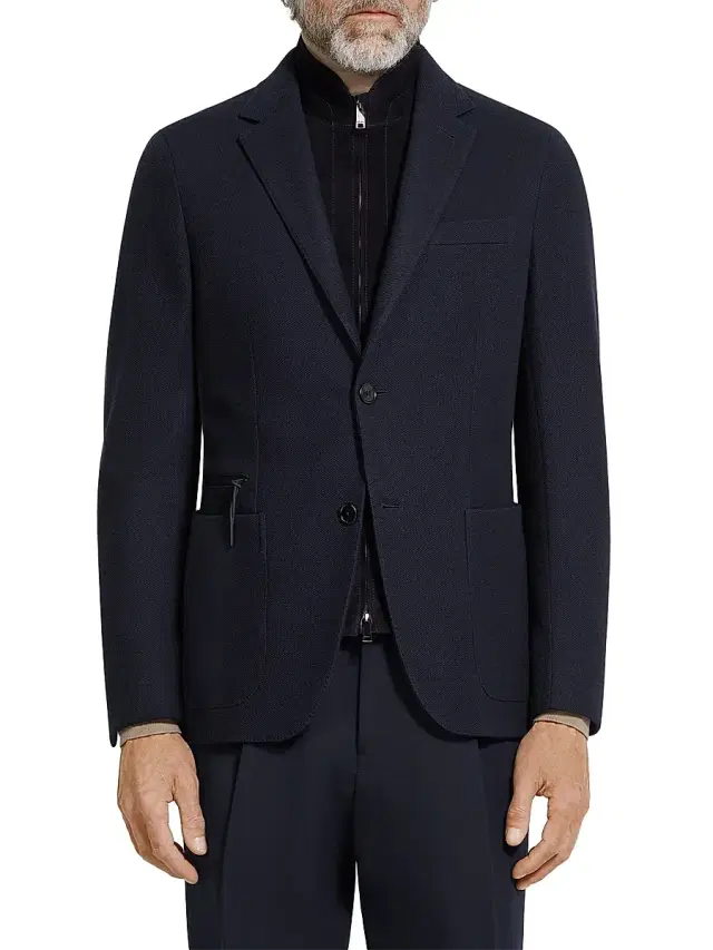 ZEGNA Men's High Performance Jersey Blazer Jacket - Navy Blue
