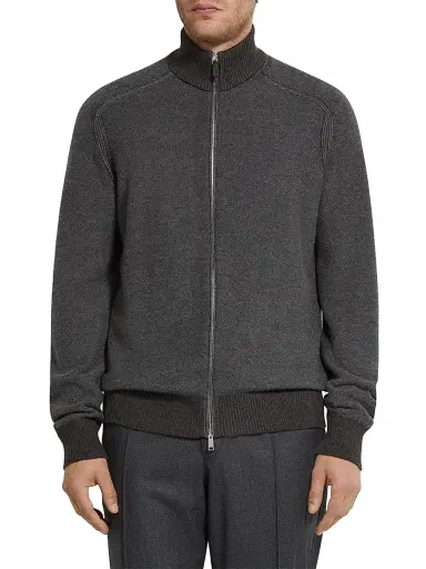 Zegna Men's Cashseta Full Zip Cardigan - Grey - Size 46 | Thumbnail 2