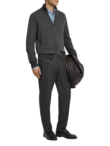 Zegna Men's Cashseta Full Zip Cardigan - Grey - Size 46 | Thumbnail 5