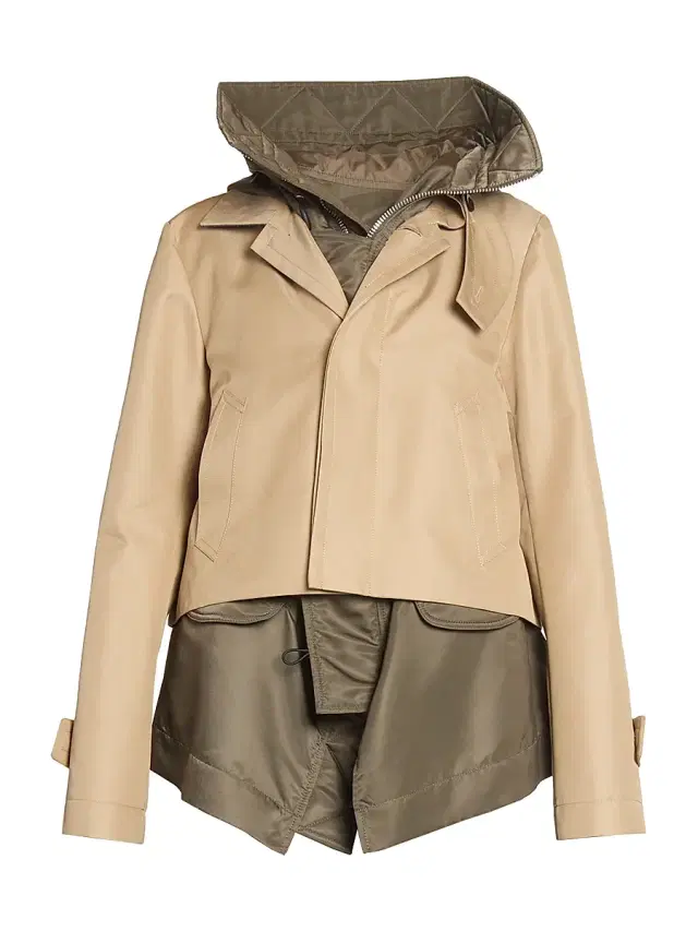 Women's Cotton Gabardine Blouson Jacket - Beige Dark Khaki