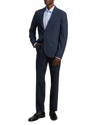 Emporio Armani Men's Bluette Fancy Textured Stretch-Wool Sport Coat - Fancy Blue - Size 42 | Thumbnail 2