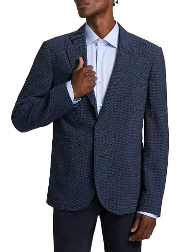 Emporio Armani Men's Bluette Fancy Textured Stretch-Wool Sport Coat - Fancy Blue - Size 42 | Thumbnail 3
