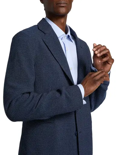 Emporio Armani Men's Bluette Fancy Textured Stretch-Wool Sport Coat - Fancy Blue - Size 42 | Thumbnail 6