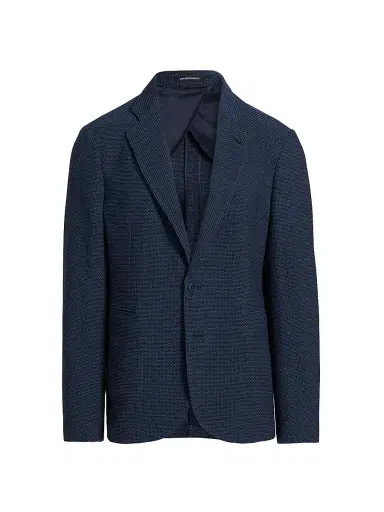 Emporio Armani Men's Bluette Fancy Textured Stretch-Wool Sport Coat - Fancy Blue - Size 42 | Thumbnail 1