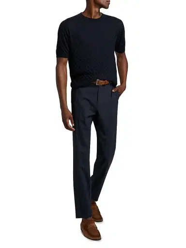 Giorgio Armani Men's Textured Knit Cashmere-Silk Crewneck Sweater - Night Blue - Size 46 | Thumbnail 2 Giorgio Armani Men's Textured Knit Cashmere-Silk Crewneck Sweater - Night Blue - Size 46 | Thumbnail 2