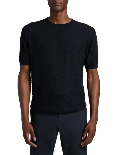 Giorgio Armani Men's Textured Knit Cashmere-Silk Crewneck Sweater - Night Blue - Size 46 | Thumbnail 3 Giorgio Armani Men's Textured Knit Cashmere-Silk Crewneck Sweater - Night Blue - Size 46 | Thumbnail 3