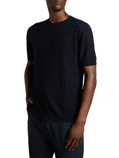 Giorgio Armani Men's Textured Knit Cashmere-Silk Crewneck Sweater - Night Blue - Size 46 | Thumbnail 4 Giorgio Armani Men's Textured Knit Cashmere-Silk Crewneck Sweater - Night Blue - Size 46 | Thumbnail 4