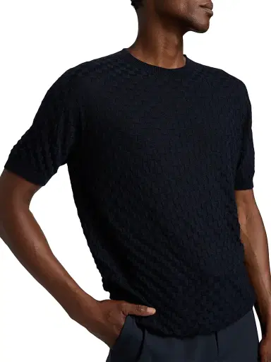 Giorgio Armani Men's Textured Knit Cashmere-Silk Crewneck Sweater - Night Blue - Size 46 | Thumbnail 6 Giorgio Armani Men's Textured Knit Cashmere-Silk Crewneck Sweater - Night Blue - Size 46 | Thumbnail 6