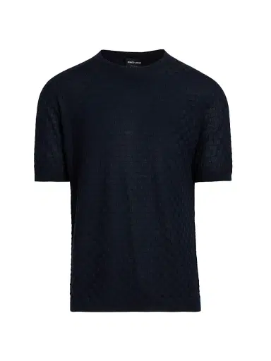 Giorgio Armani Men's Textured Knit Cashmere-Silk Crewneck Sweater - Night Blue - Size 46 | Thumbnail 1 Giorgio Armani Men's Textured Knit Cashmere-Silk Crewneck Sweater - Night Blue - Size 46 | Thumbnail 1