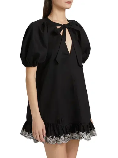 Kika Vargas Women's Kimberly Lace-Trim Stretch-Cotton Minidress - Black | Thumbnail 4 Kika Vargas Women's Kimberly Lace-Trim Stretch-Cotton Minidress - Black | Thumbnail 4