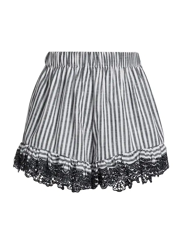 Kika Vargas Women's Frida Lace-Trim Striped Cotton Shorts - Navy