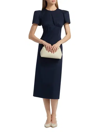 Kika Vargas Women's Sygne Ruched Stretch-Cotton Crewneck Midi-Dress - Navy | Thumbnail 2 Kika Vargas Women's Sygne Ruched Stretch-Cotton Crewneck Midi-Dress - Navy | Thumbnail 2