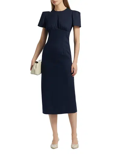 Kika Vargas Women's Sygne Ruched Stretch-Cotton Crewneck Midi-Dress - Navy | Thumbnail 3 Kika Vargas Women's Sygne Ruched Stretch-Cotton Crewneck Midi-Dress - Navy | Thumbnail 3