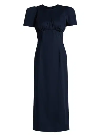 Kika Vargas Women's Sygne Ruched Stretch-Cotton Crewneck Midi-Dress - Navy | Thumbnail 1 Kika Vargas Women's Sygne Ruched Stretch-Cotton Crewneck Midi-Dress - Navy | Thumbnail 1