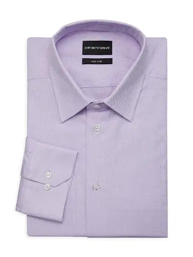 Emporio Armani Men's Textured Cotton Button-Front Dress Shirt - Lilac - Size 16.5 | Thumbnail 1 Emporio Armani Men's Textured Cotton Button-Front Dress Shirt - Lilac - Size 16.5 | Thumbnail 1
