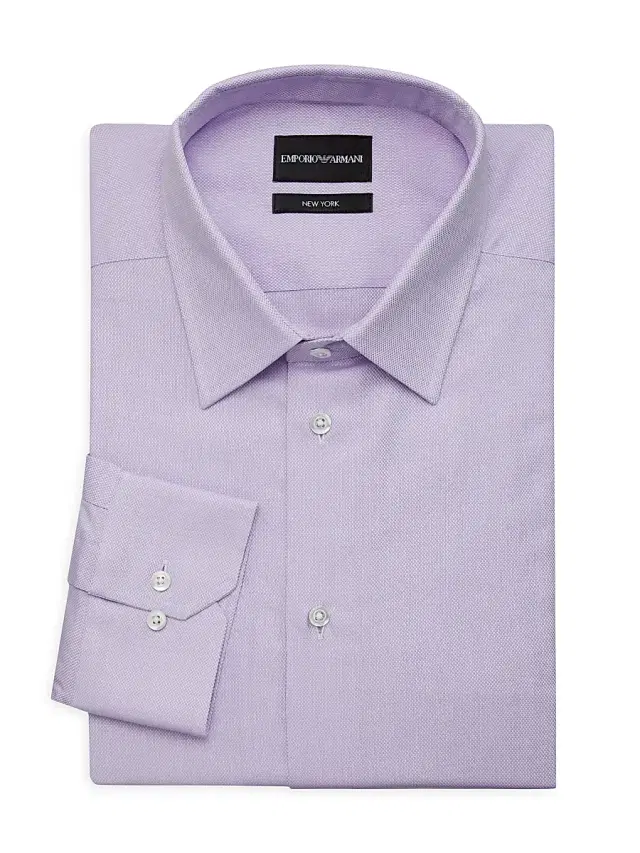 Emporio Armani Men's Textured Cotton Button-Front Dress Shirt - Lilac
