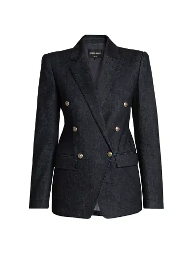 Giorgio Armani Women's Textured Double-Breasted Blazer - Blue Black - Size 6 | Thumbnail 1 Giorgio Armani Women's Textured Double-Breasted Blazer - Blue Black - Size 6 | Thumbnail 1