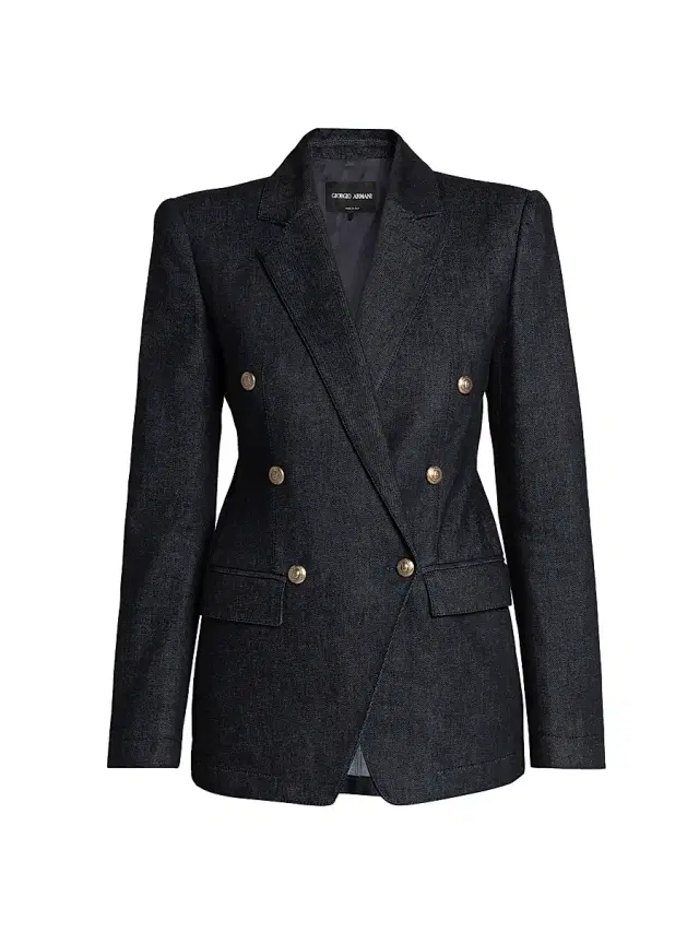 Giorgio Armani Women's Textured Double-Breasted Blazer - Blue Black