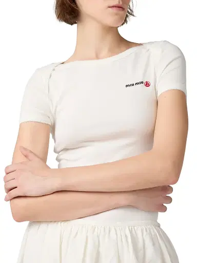 Miu Miu Women's Petit Bateau Stretch Jersey Bodysuit - White - Size Medium | Thumbnail 5