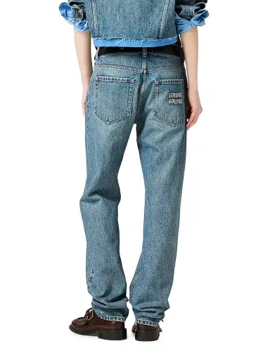 Miu Miu Women's Denim and Poplin Five-Pocket Jeans - Blue - Size 26 | Thumbnail 3