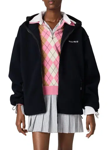 Miu Miu Women's Cotton Fleece Zipper Hoodie - Blue - Size Large | Thumbnail 2
