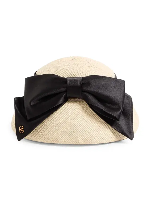 Valentino Garavani Women's Vlogo Signature Panama Bucket Hat with Satin Bow - Natural Black