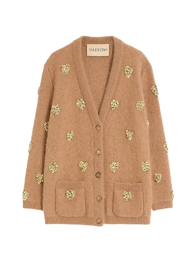 Women's Embroidered Cardigan - Camel Gold