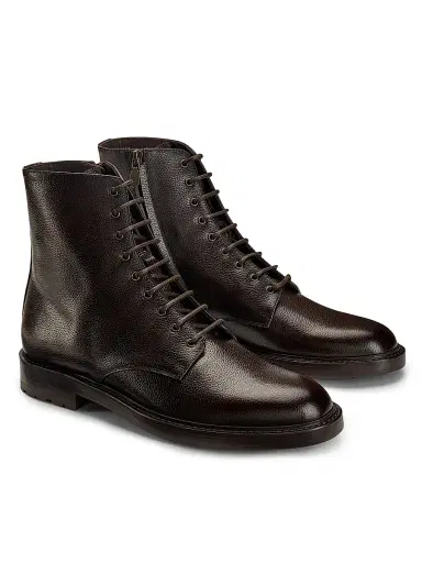 Brunello Cucinelli Men's Leather Ankle Boots - Burgundy Black | Thumbnail 2 Brunello Cucinelli Men's Leather Ankle Boots - Burgundy Black | Thumbnail 2