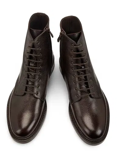 Brunello Cucinelli Men's Leather Ankle Boots - Burgundy Black | Thumbnail 4 Brunello Cucinelli Men's Leather Ankle Boots - Burgundy Black | Thumbnail 4