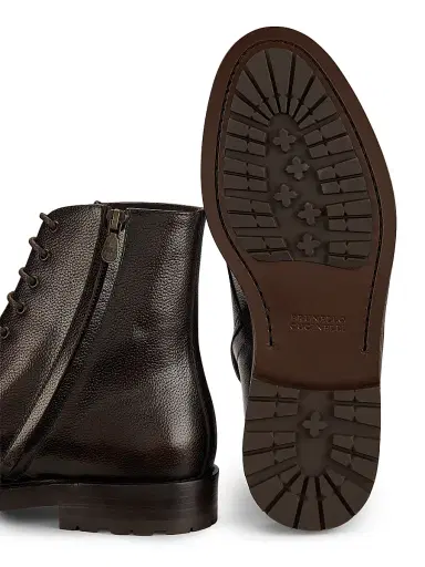 Brunello Cucinelli Men's Leather Ankle Boots - Burgundy Black | Thumbnail 6 Brunello Cucinelli Men's Leather Ankle Boots - Burgundy Black | Thumbnail 6