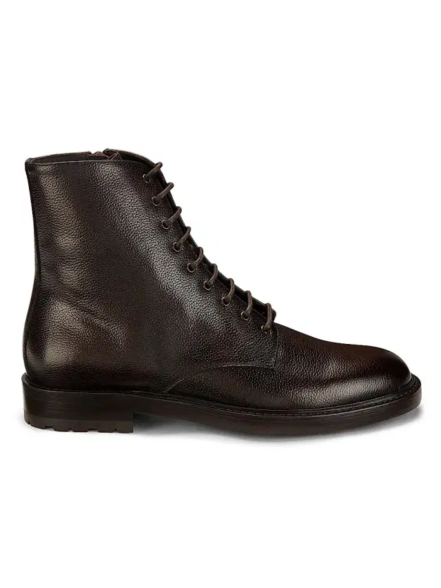 Men's Leather Ankle Boots - Burgundy Black