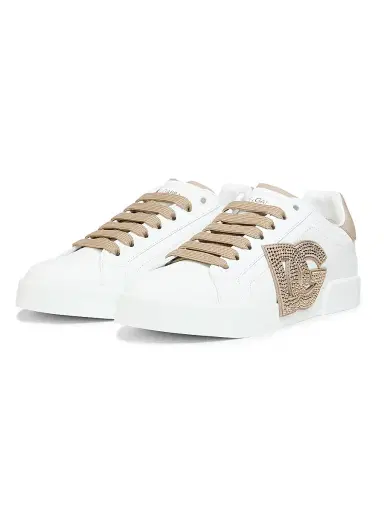 Dolce & Gabbana Women's Portofino Leather Sneakers - Bianco Taupe | Thumbnail 2