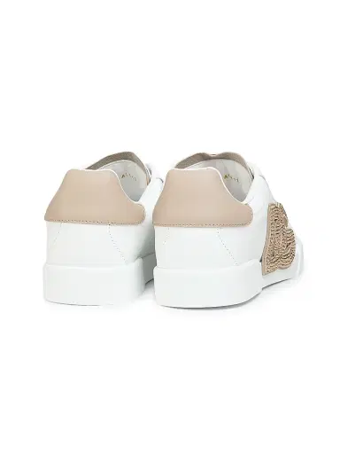 Dolce & Gabbana Women's Portofino Leather Sneakers - Bianco Taupe | Thumbnail 3