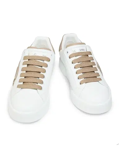 Dolce & Gabbana Women's Portofino Leather Sneakers - Bianco Taupe | Thumbnail 4