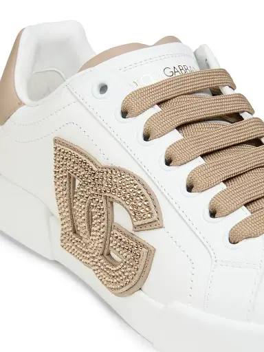 Dolce & Gabbana Women's Portofino Leather Sneakers - Bianco Taupe | Thumbnail 5