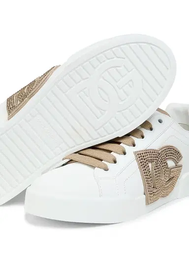 Dolce & Gabbana Women's Portofino Leather Sneakers - Bianco Taupe | Thumbnail 6